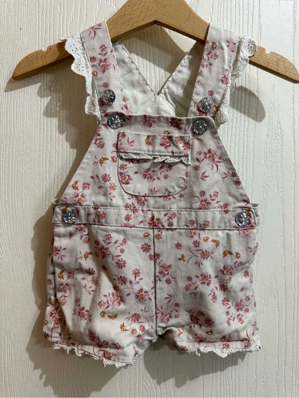 Cream Overalls with Pink Floral Print